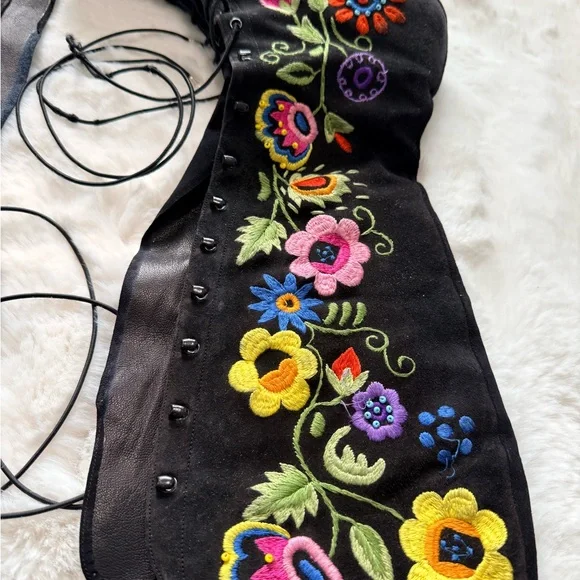 💫STUNNING RARE 60s 70s Enosis Greece Jerry Edouard Embroidered Black Gogo Boots - Picture 11 of 15